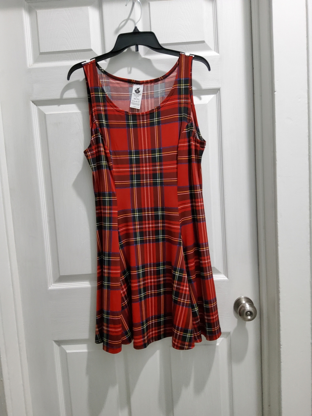 Womens Red Plaid Sleeveless Swing Dress